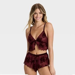 Auden Burgundy Floral Bra and Shorts Set